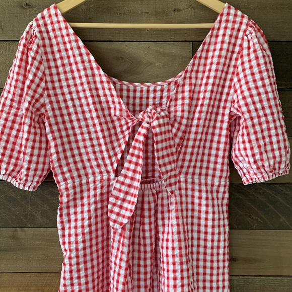 NWT LOFT Women's Gingham Tie Back Flounce Swing Dress in Tango Red - Picture 8 of 11